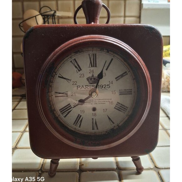 Vintage Paris 1925 Table Clock W/ Roman Numerals & Black Accents Kitschy Cottage - Picture 2 of 3